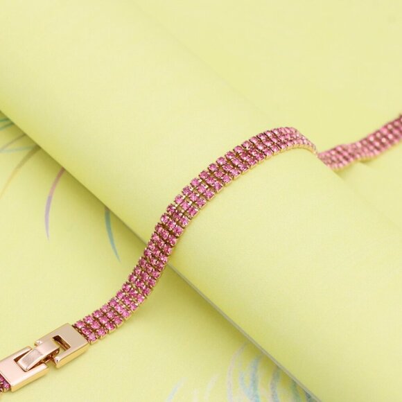 "Rose Gold Bracelet with Pink Crystal Rows, XPBL1012 - Picture 5 of 12